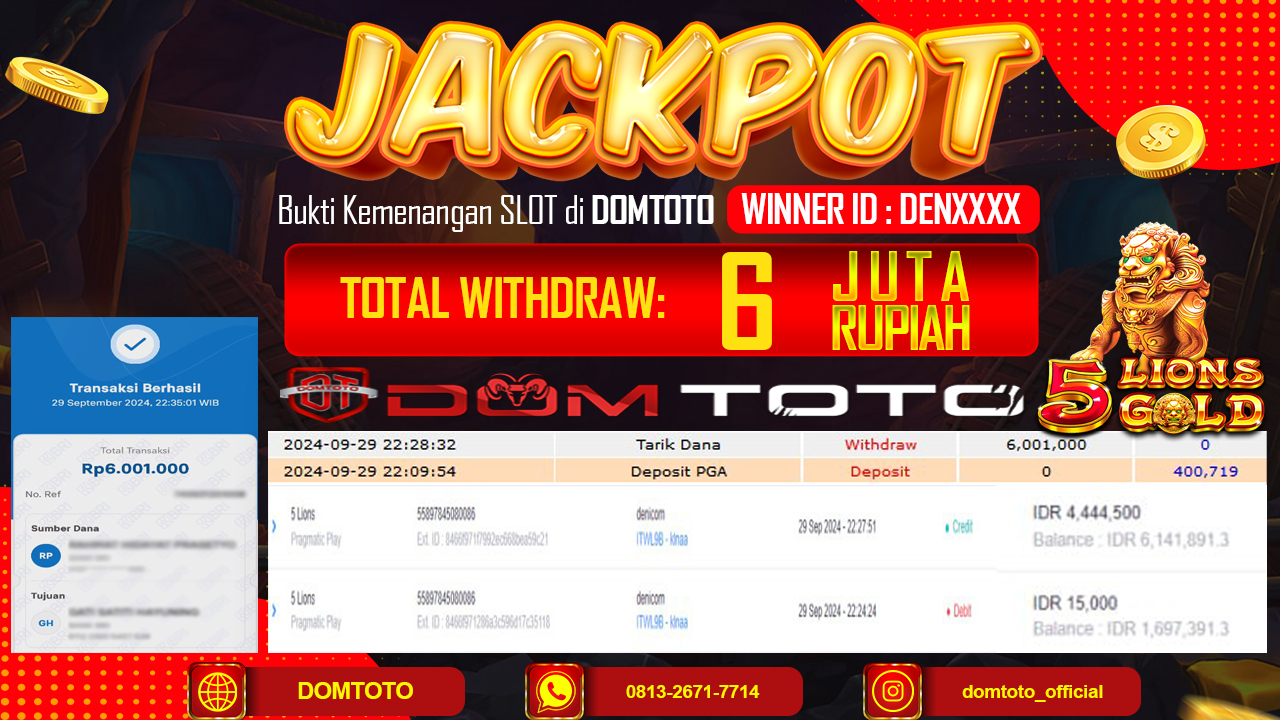 JACKPOT SLOT PRAGMATIC 5 LIONS 30 SEPTEMBER 2024